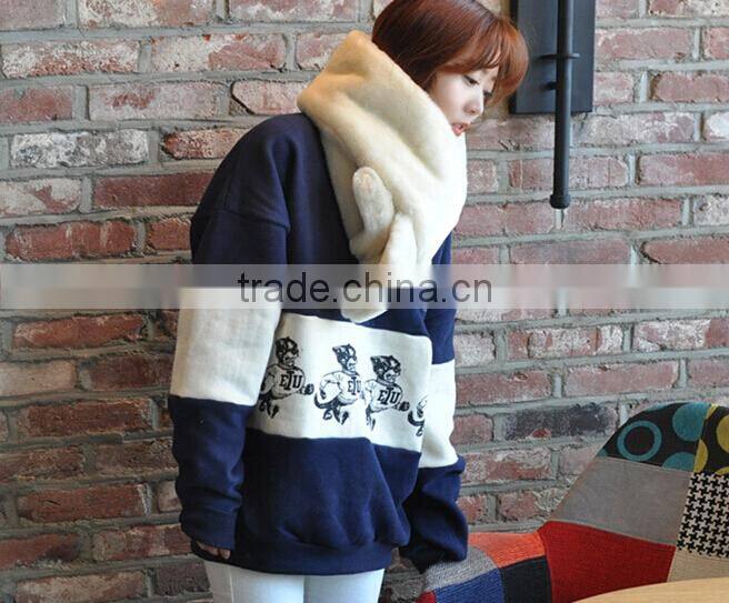 New Winter Warm Plain Woman Neck Warmer White Mink Fur Scarf