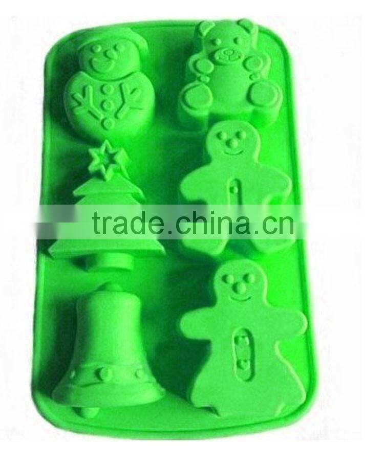 6 Cavity Silicone Christmas Stocking Boy Tree Mold Cake Brownie Pan with christmas bell