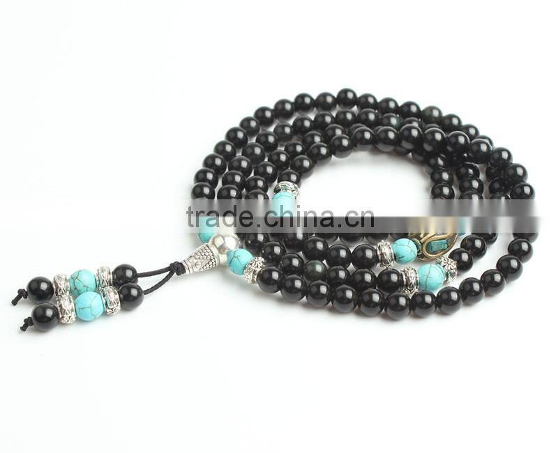 8mm black Obsidian and cinnabar 108 mala beads buddhist prayer beads