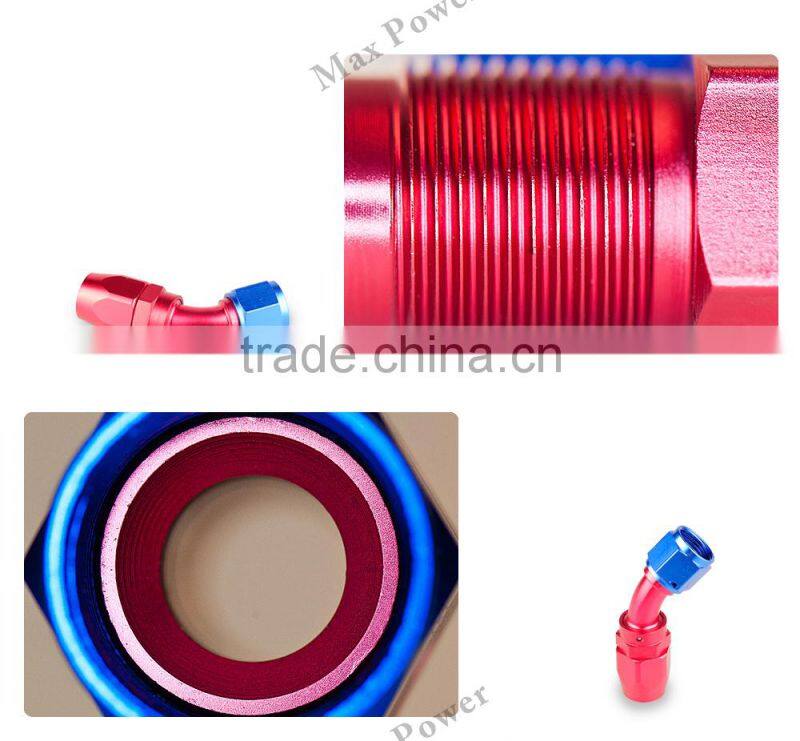 Aluminum oil cooler fitting 45 degree resuable fuel line hose end fitting adaptor blue and red 40-045-08