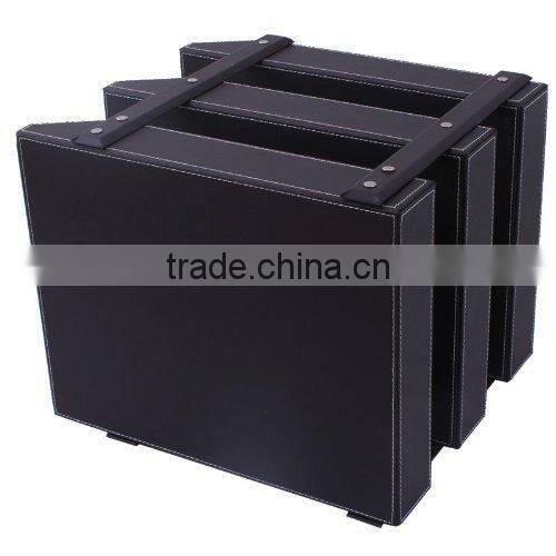 3 layers PU Leather file tray,Classic coffee faux leather magazine rack for office use