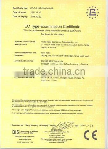 2 post vehicle lift,CE approved (QJ-Y-2-35A)