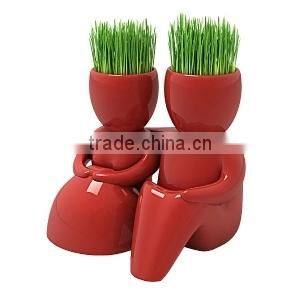 Double red lovers ceramic pot head doll