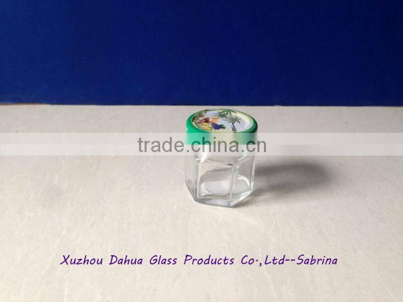 45ml 1.5oz hexagon glass jars for jam jar with gold metal lid
