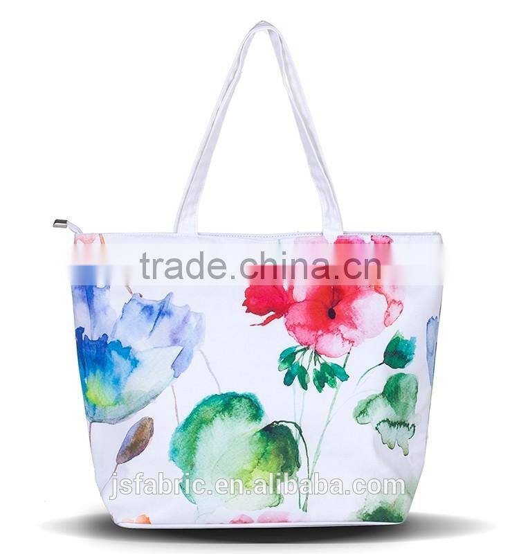 100% Cotton Summer Style Chinese Ink Painting Women Handbag Floral Beach Bag