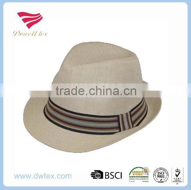 Classic Design High Quality Promotional Desinger Striped Band Straw Trilby Hat