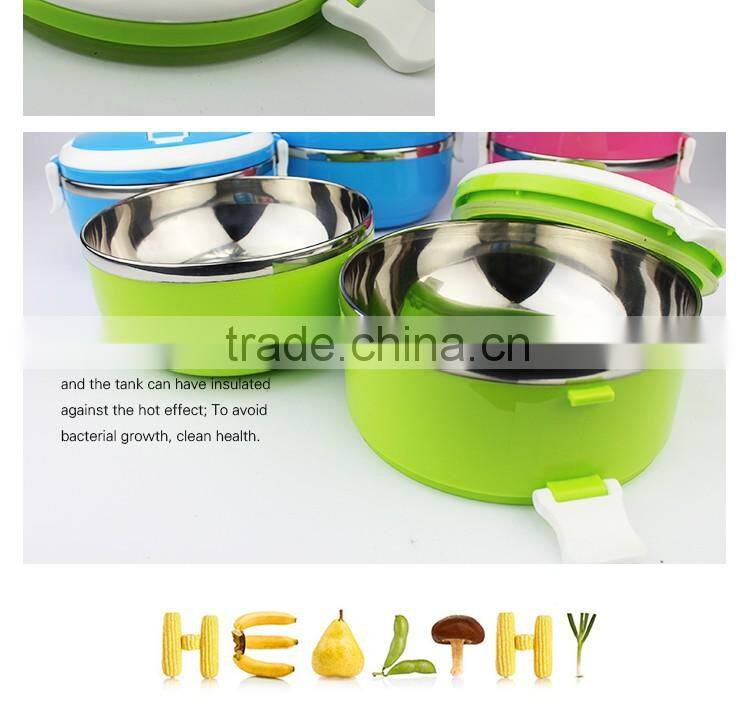 multilayer light surface round shape design insulation PP inner stainless steel tiffin box /bento box with air hole p handle