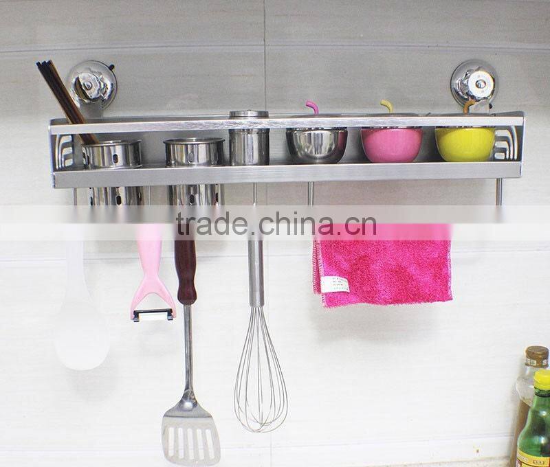 2016 No drilling No screw Easy Installation stainless steel wall mounted kitchen spice rack with strong vacuum suction hook