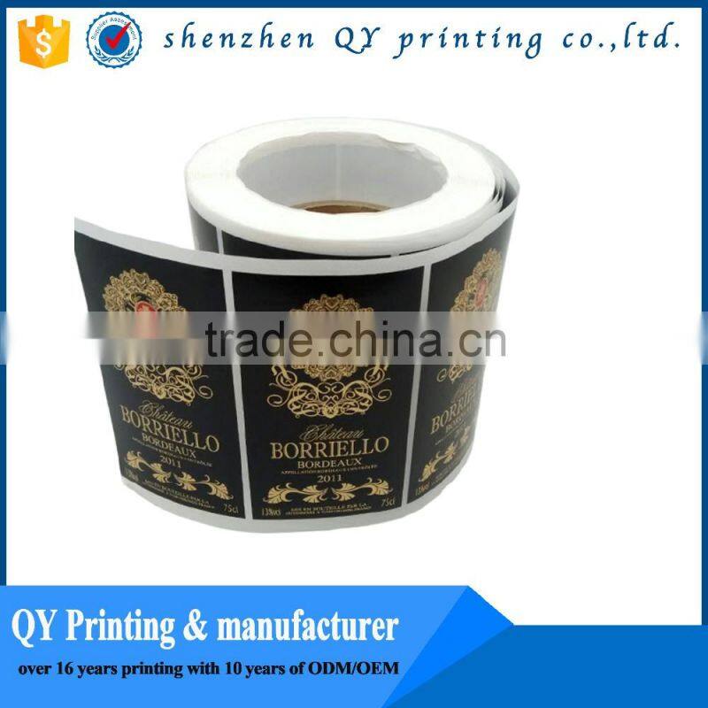 gold stamping paper wine sticker,adhesive red wine sticker