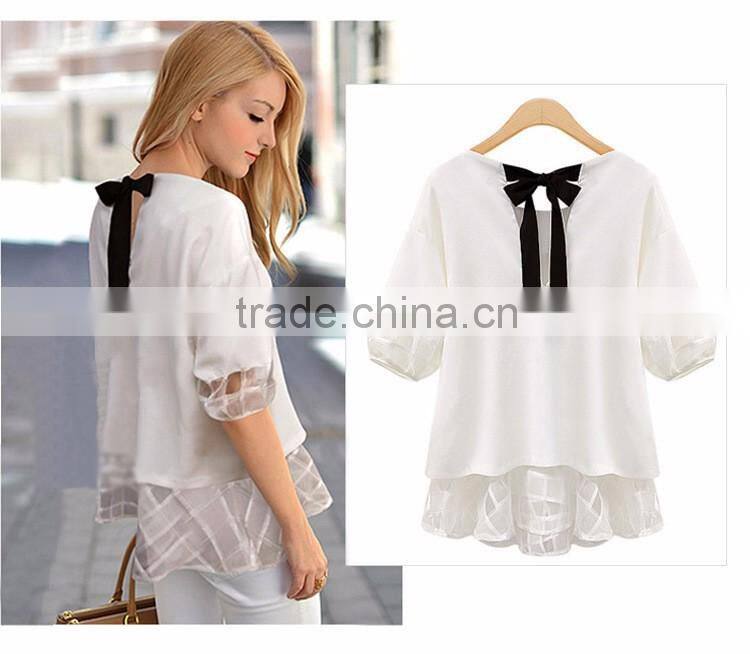 New Fashion O-Neck Short Sleeve Chiffon T Shirt Woman