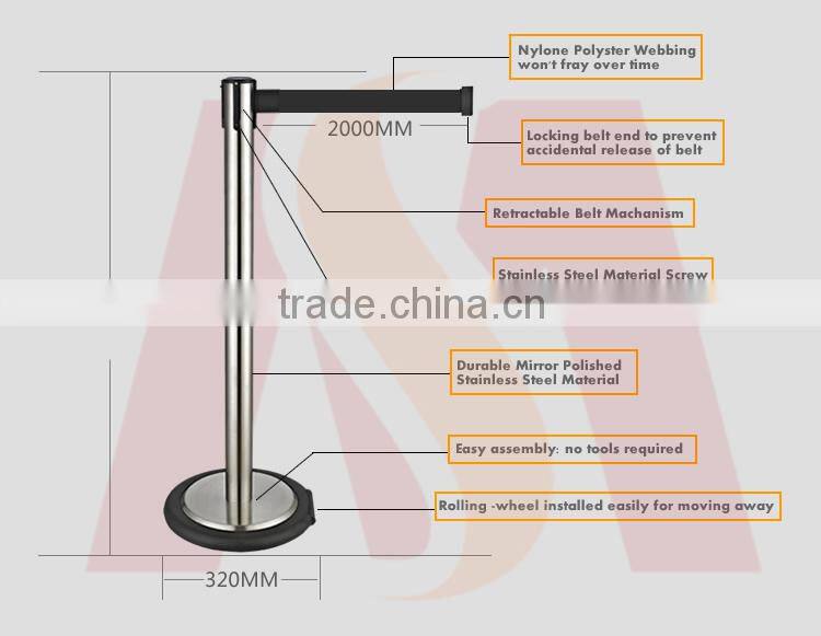Stainless Steel Material Polish Finish Promotional Crowd Control Retractable Belt Barrier