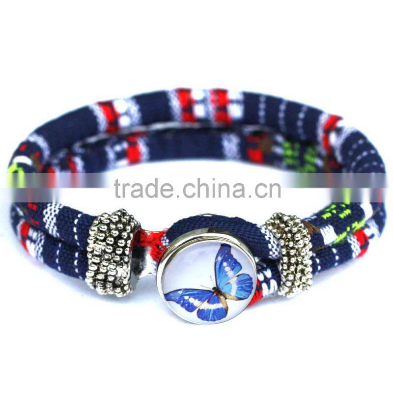 Handmade Women's Glass Gem Butterfly Cuff Bangle Wristband Snap Button Bracelet