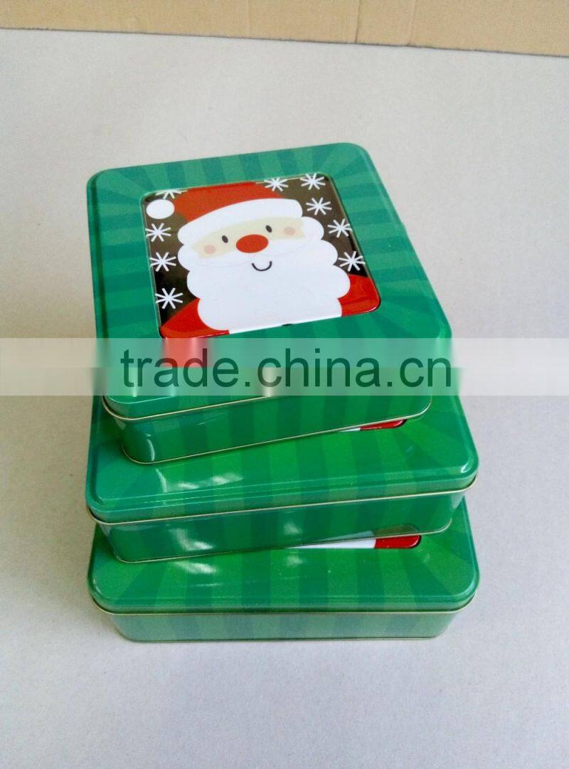 Santa square cookie tin set of 3