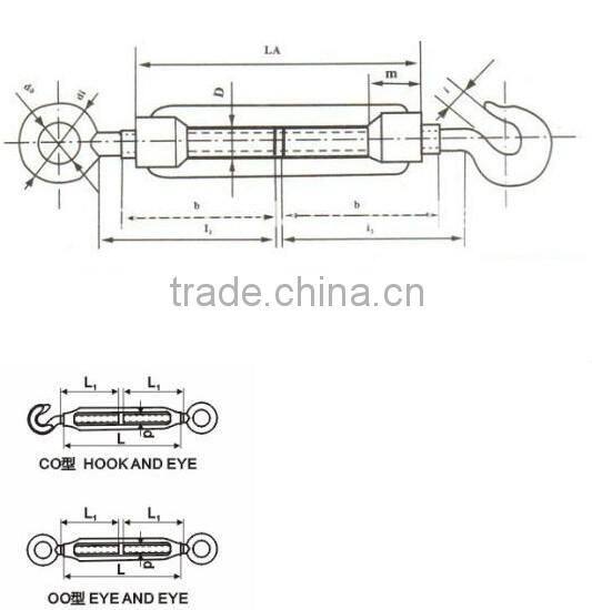 Hot dip galvanized turnbuckle / drop forged steel turnbuckle with hook and eye
