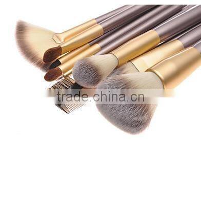 12pcs Pony hair Makeup Brushes set Coffee concealer/powder/blush brush eyeshadow/eyelash//brow/lip brush With Off-white Leather
