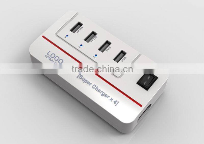 20W 4 Port Multiple USB Family-sized Desktop Rapid Charger Multi Travel Power Adapter for USB-Charged Devices(Black)