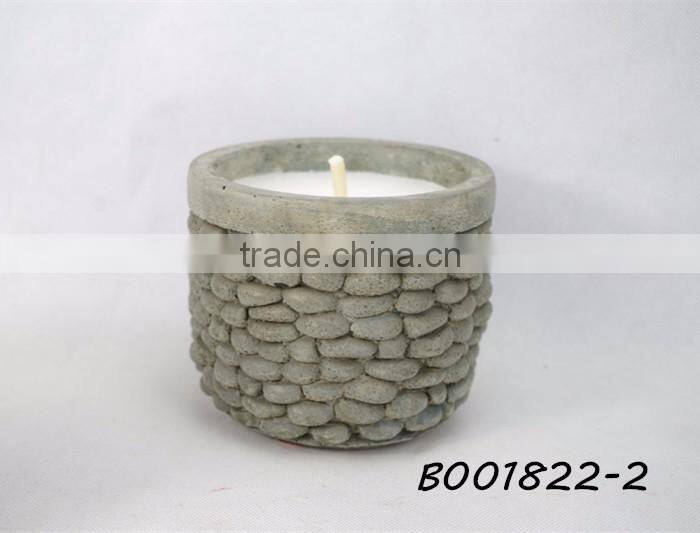 534 White unscented candle for outdoor usage stone granule in cement tank pot candles