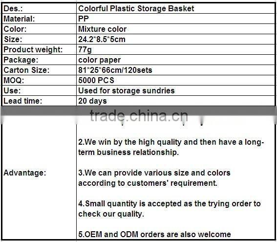 Colorful small bathroom plastic storage baskets