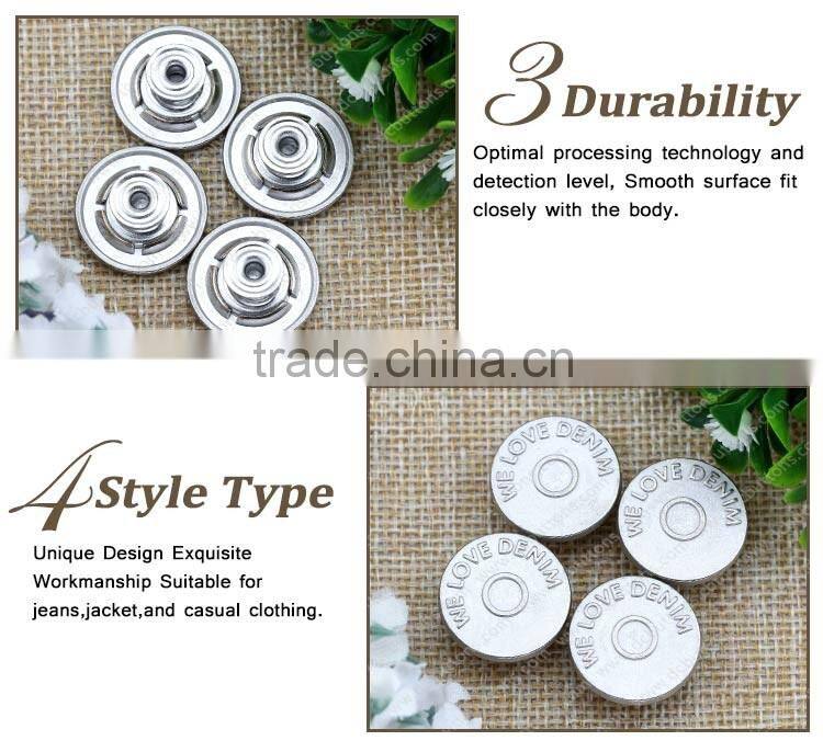 Fashion custom logo metal brass jeans rivets buttons for jeans