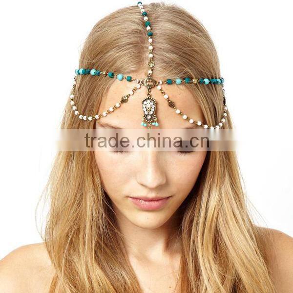 bohemia turquoise chain hair accessories bridal jewelry