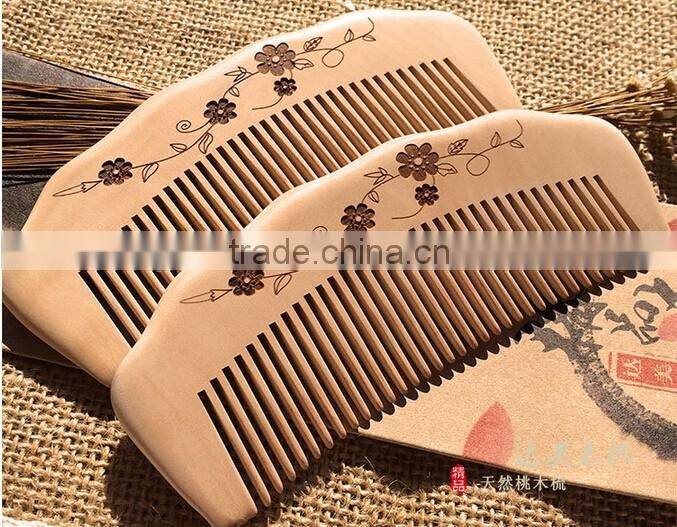 Natural handle combs peach material nature color hair wood comb hair combs with laser logo