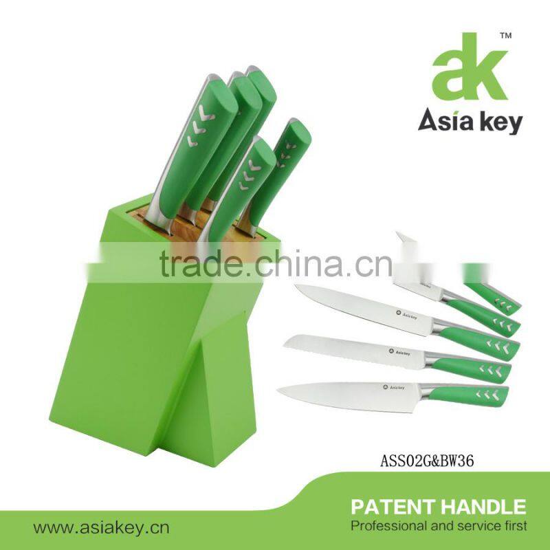 Soft touch silicone knife set stainless steel knife wooden block
