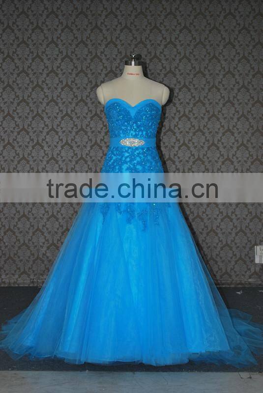 (MY0088) MARRY YOU China Factory Custom Made Ice Blue Lace Country Western Wedding Dress 2016