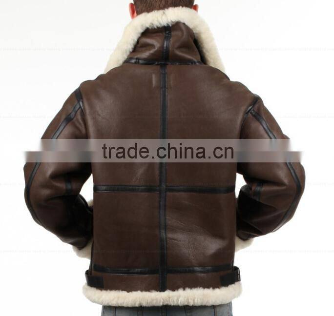 Mens Military Shearling Bomber Leather Jacket