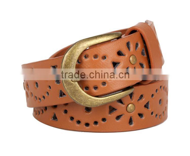 Brown Rivet Studded Belt For Female Leather SWF-15062934
