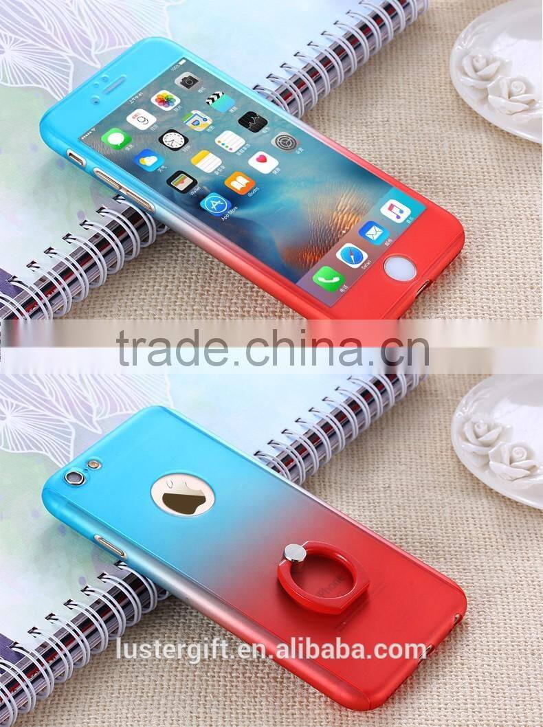 Luxury with Tempered Glass Screen for iPhone 6 6S Phone Case 360 Rotating Ring Kickstand Full body Cover Case