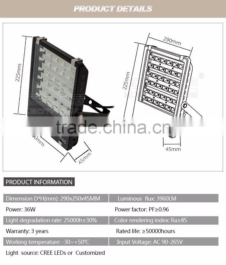 Waterproof Bridgelux COB 36w Outdoor IP65 led flood light bar