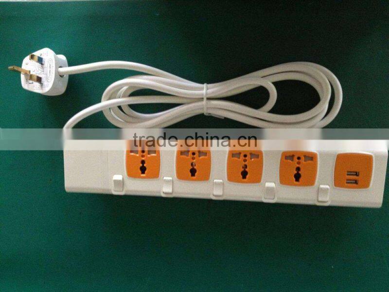 New design 4 gang universal pin extension with double USB