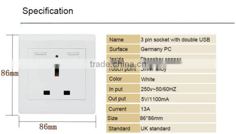 Free Sample UK Standard Double USB Charge Socket USB Outlet Port
