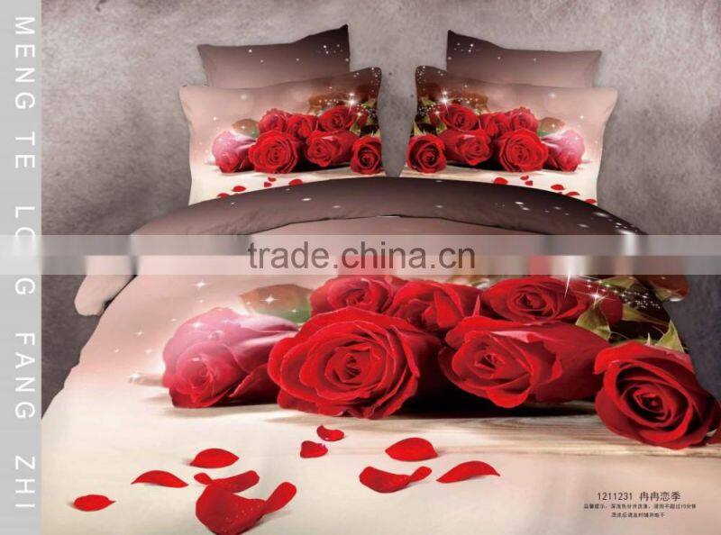 100% Cotton 3d Goldren Rose Reactive print Bedding Sets Sheet Pillowcases Sets Bedding Duvets Covers Sets (Full, 4