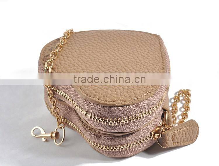 Khaki PU coin purse mini size heart shape coin case for lady