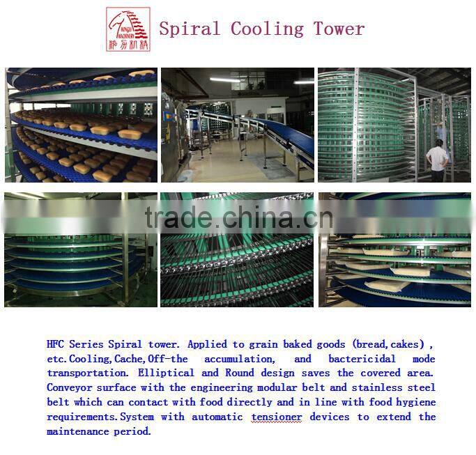Double spiral cooling tower for toast