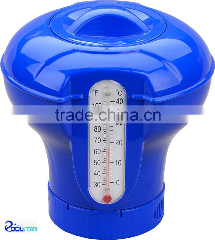 Floating Plastic Swimming Pool Chemical Dispenser P1533 for 3" Tablets w/ plastic floating temperature thermeter