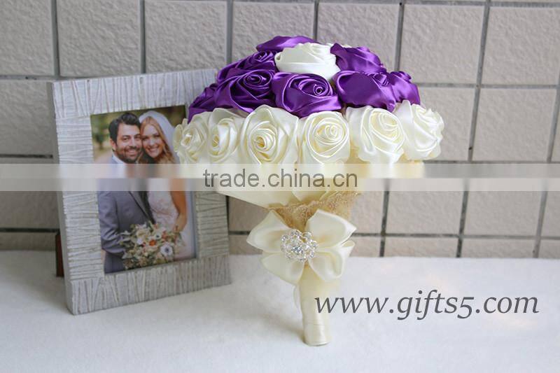 Elegant Purple Satin Ribbon Pearls Bridal Bouquet Bridesmaids Bouquet Wedding Flowers