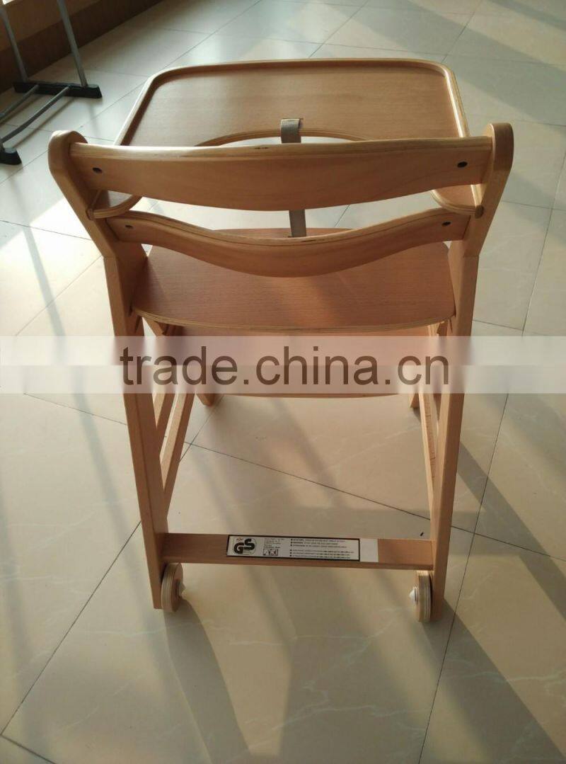Beech wood baby high chair with wheels
