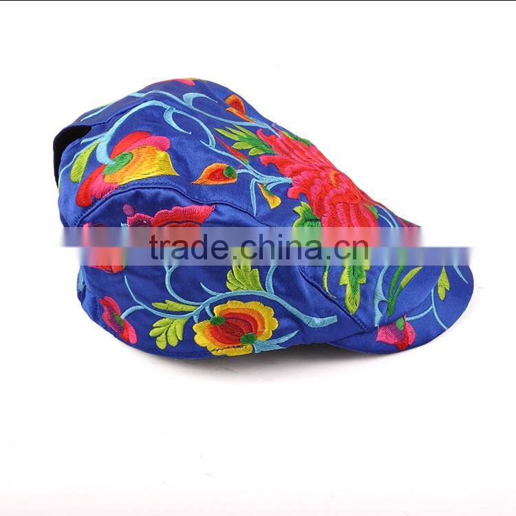 National style vogue hat canvas hmong cap 3d flower embroidery hat in wool yarn