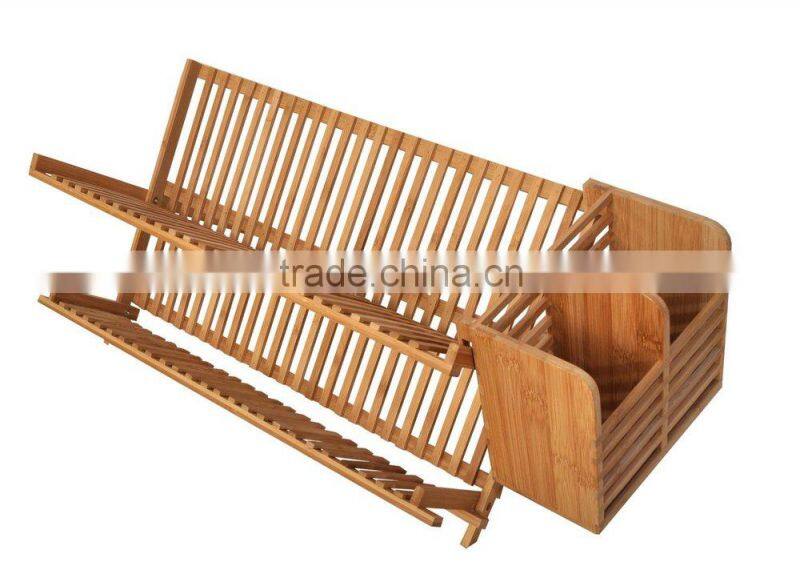 DR001 Bamboo Folding Dish Rack with Flatware Holder Set