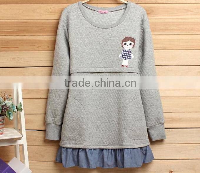 Hot sale autmn pregnant women dress, cotton materinity clothes, factory out let fashional breast-feeding clothes