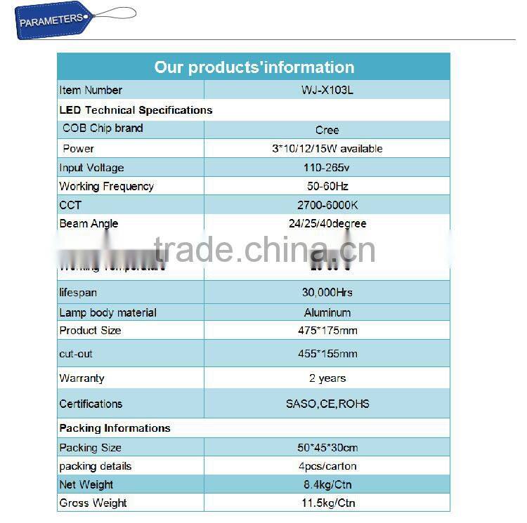 recessed0.5mm cold rolled sheet ceiling 3*15w/3*12w /ar111 dimmable led lamp