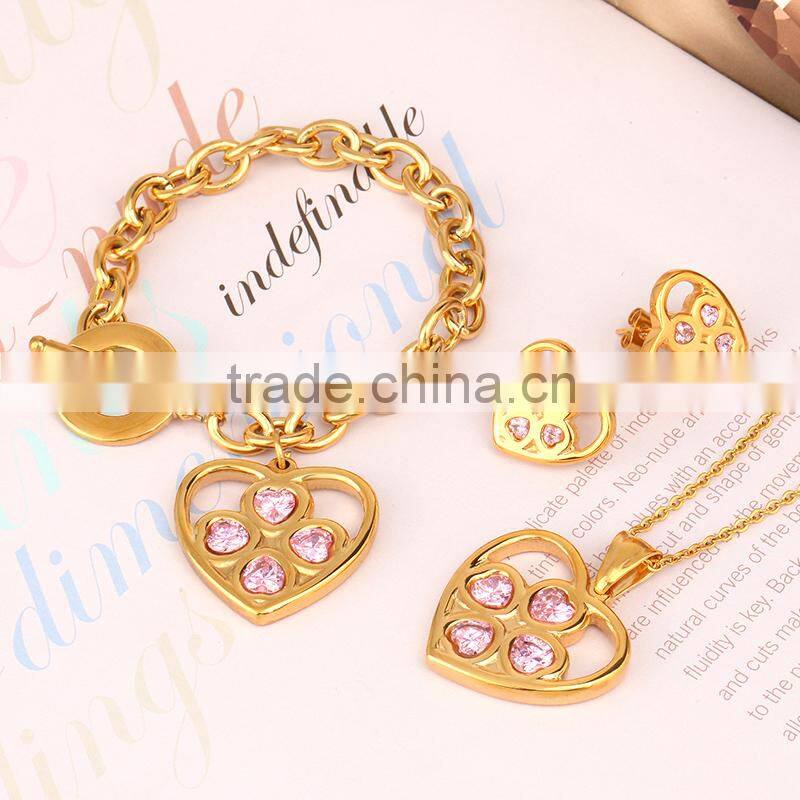 18K Gold Plated Heart Pendant Jewlry Sets