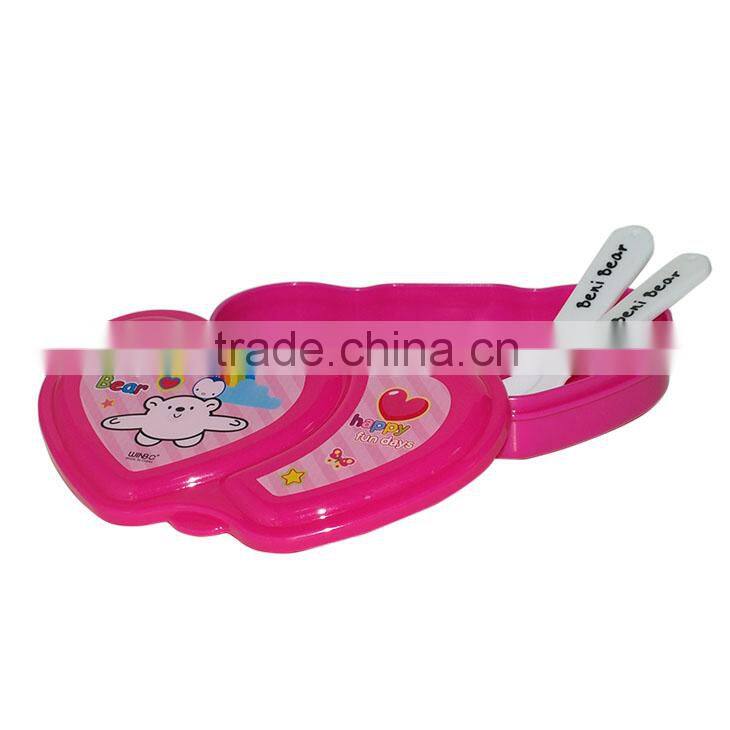 Double-heart Plastic Lunch Box with fork and spoon