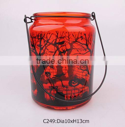 750ml glass candle holder with sprayed color and decal