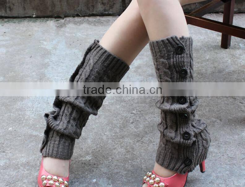 Korean Fashion New Buttons Down Fastening Keep Warm Knitted Gaiters Loose Wool Leg Guard Boot Cuffs Socks Knit Leg Warmers
