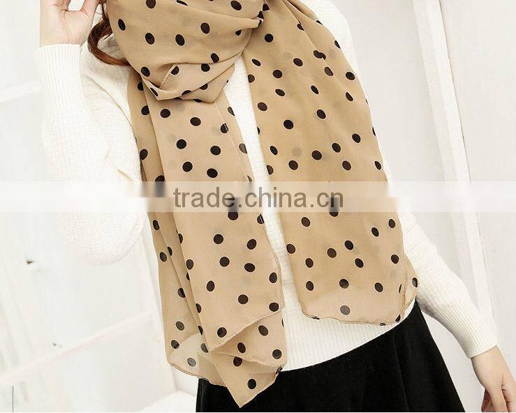 China Scarf Factory Produce New Women Lady Polka Dots Spot Chiffon Soft Shawl Scarf Neck Wrap Headscarf