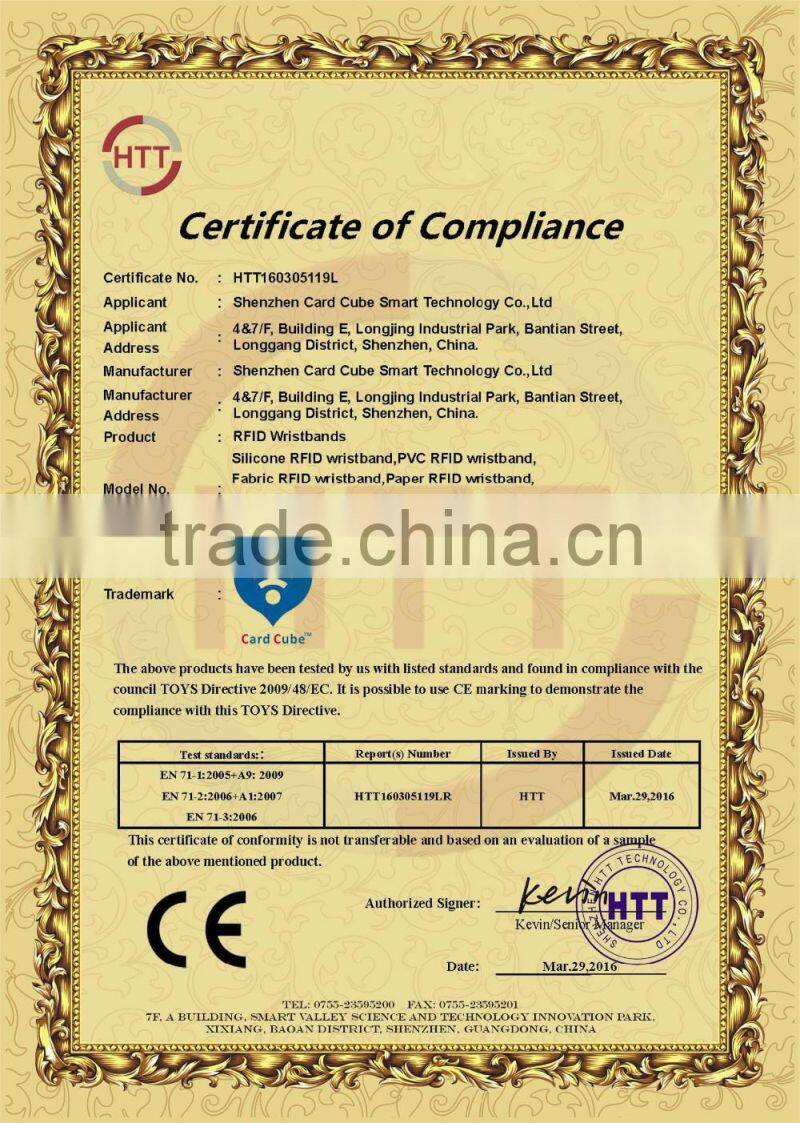 Single Use Construction Made of PVC RFID Disposable Wristband