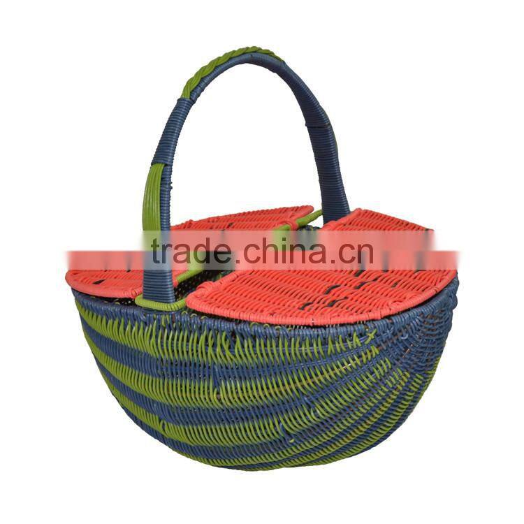 Wholesale plastic wicker storage basket oval shape fruit basket with cover
